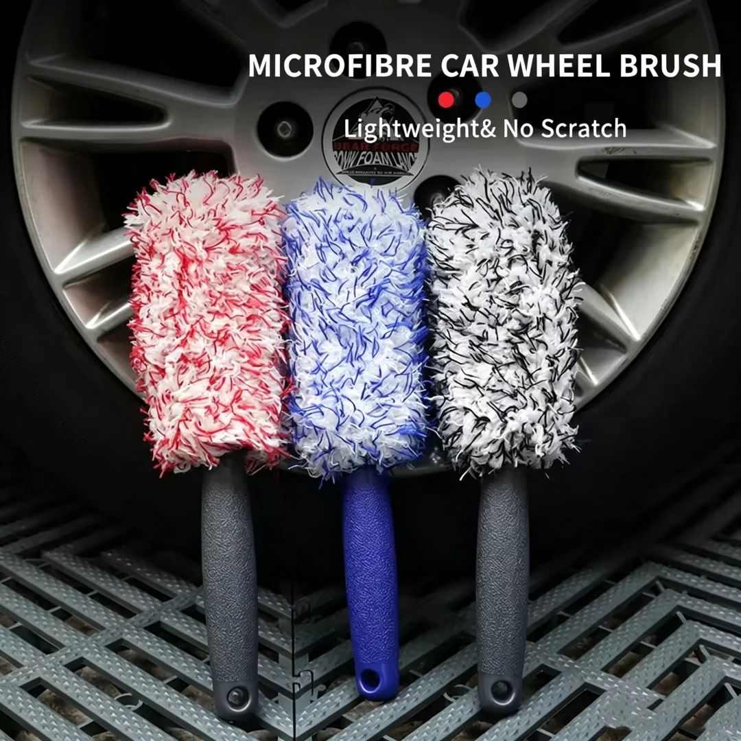Premium Plush Car Wheel Rim Cleaning Brush Non‑Slip Handle Soft Detailing Wash Brush Rims Spokes Wheel Dust Removal Care Tool