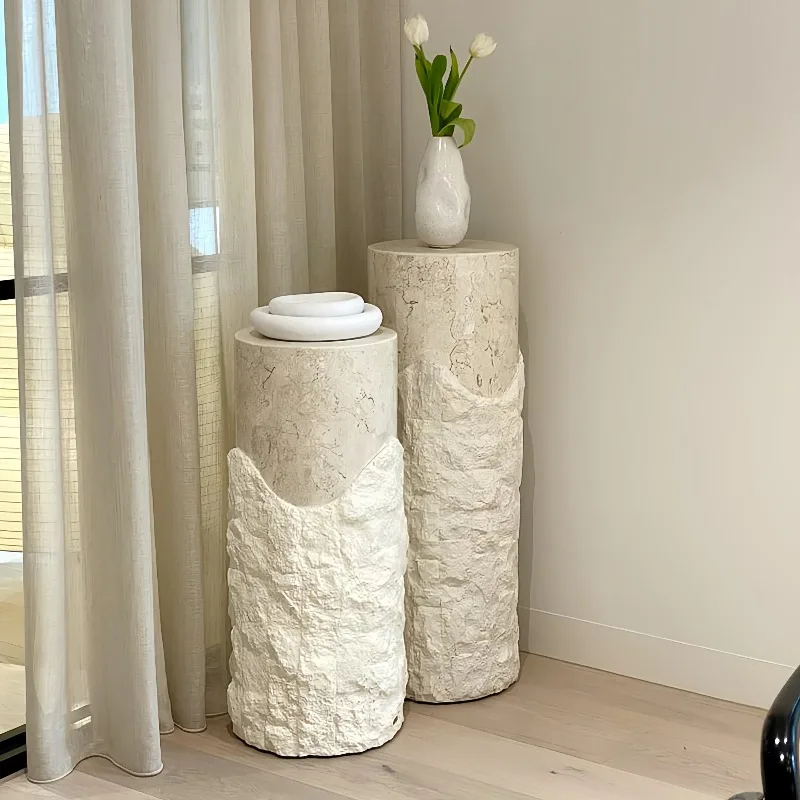 Travertine flower stand Roman column decoration art floor ornament living room villa sculpture table vase column