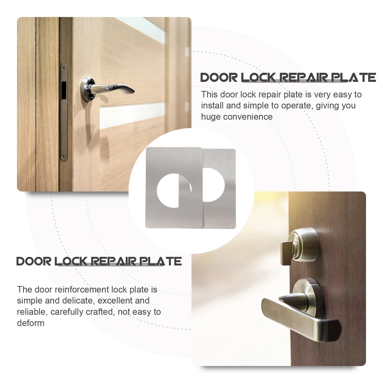 2 Pcs Ball Lock Door Reinforcement Plate Stainless Steel Kick Filler Garage Hole Deadbolt Installation Kit Strike Baby Knobs