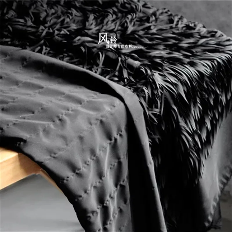Black Striped Feather Fringe Fabric Creative for Dress Stage Clothing Designer Handmade Diy Sewing Material Cloth