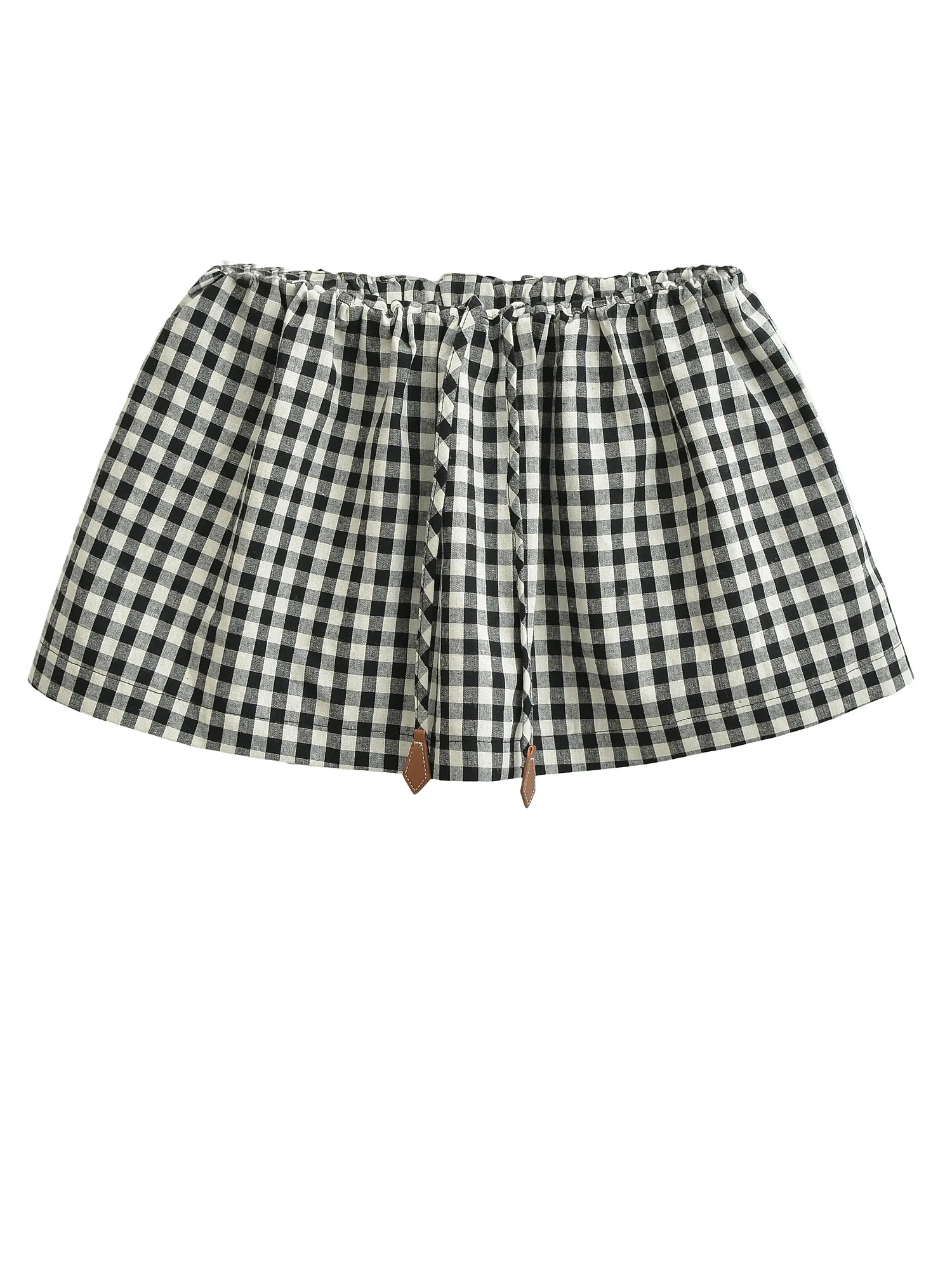 Retro Plaid  Skirt Women's A-Line Low Waist Drawstring Student Gingham Skirts Polka Dot Pleated Polyester Fiber