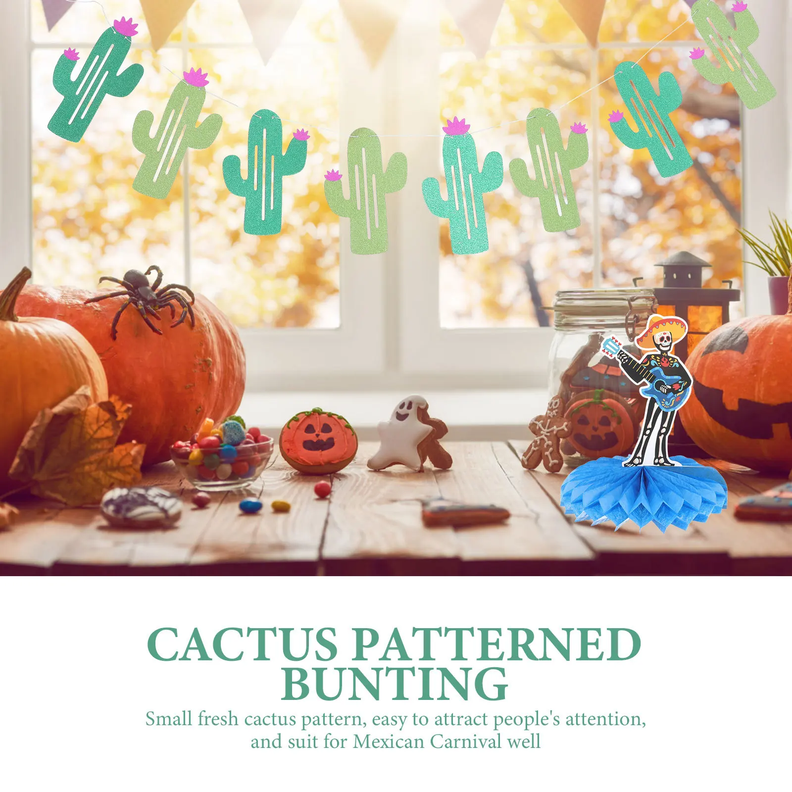 

Mexican Carnival Cactus Patterned Party Banner Birthday Decoration Pull Flag Indoor Outdoor Hanging Bunting Festive Supplies