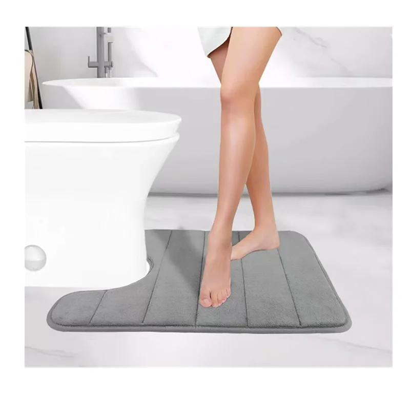 1PC pure color stripe bathroom toilet u-mat carpet, soft non-slip quick-dry bathroom mat, family bathroom bibulous shower carpet
