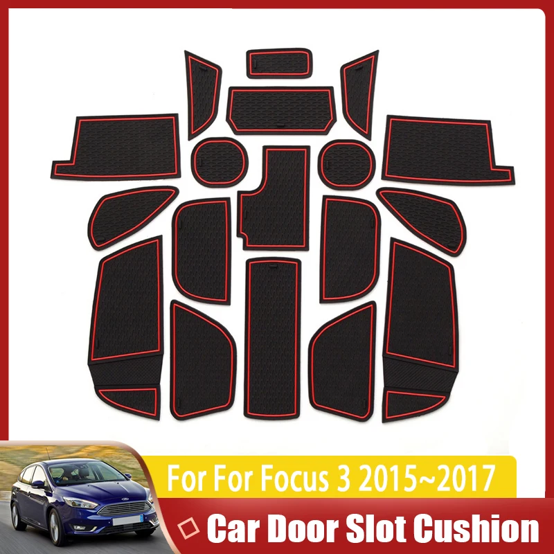 Car Slot Hole Pads For Ford Focus 3 Accessories Facelift RS ST 2015 2016 2017 Phone Gate Slot Pad Gel Rubber Mat Car Accessories