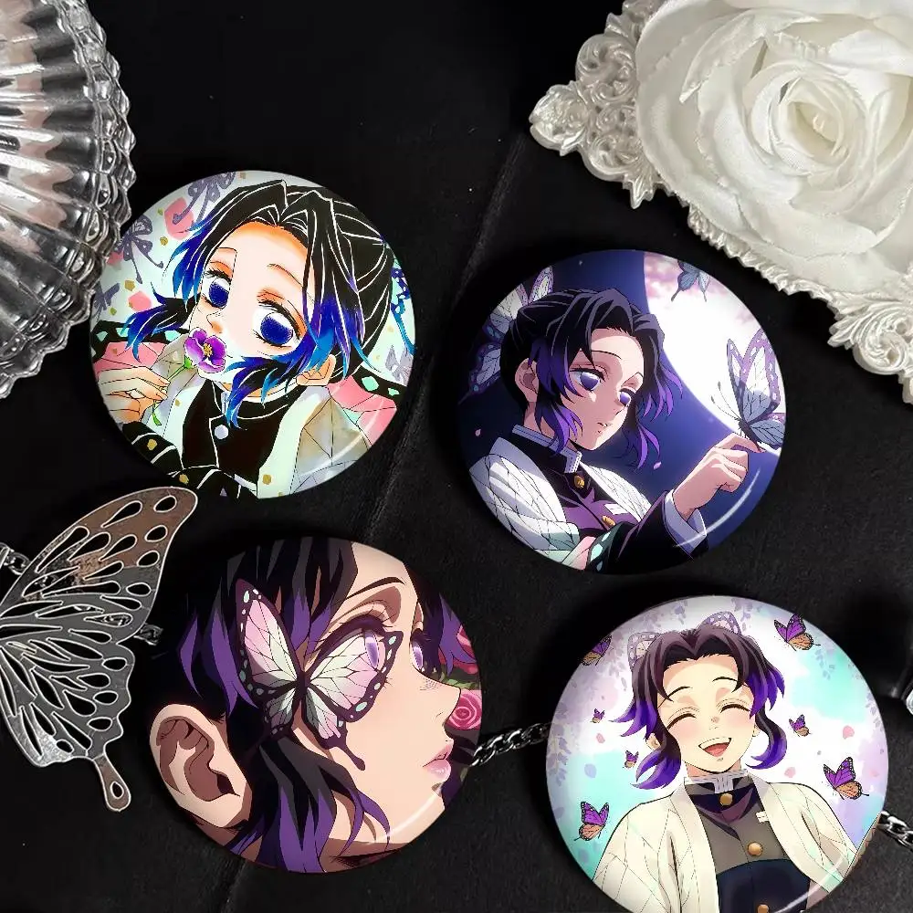 Kochou Shinobu Tinplate Pin Button Custom Anime Role Old-school Brooch Cartoon Collar Badge Jewelry Gift Fans