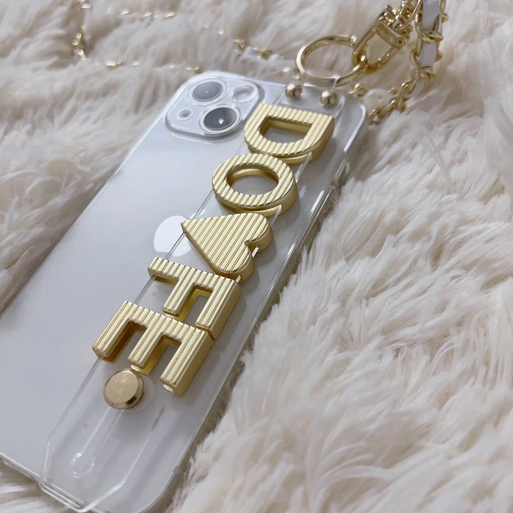 Custom Name Gold Letters TPU Lanyard Phone Case For iPhone 11 12 16pro 13Pro Max 14 pro max For Samsung Personalized Chain Cover