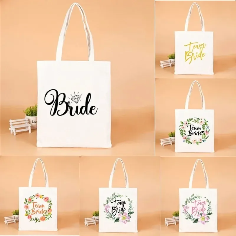 

Canvas Bridesmaid Bag Wedding Shoulder Bag Bridal Bachelorette Party Gifts Team Bride Pattern Handbag Tote Bags Shopping Bag