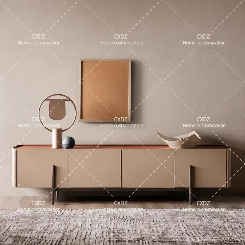 TV cabinet coffee table combination Italian minimalist saddle leather audio-visual cabinet small apartment living room