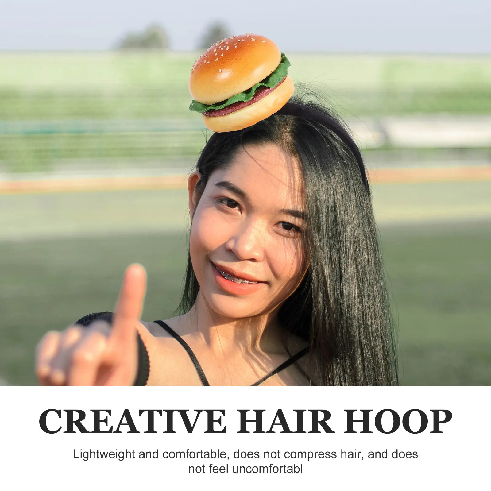 Cartoon Burger Headband Soft Sponge Party Headwear Cosplay Costume Accessory Bright Photo Prop for Theme Parties