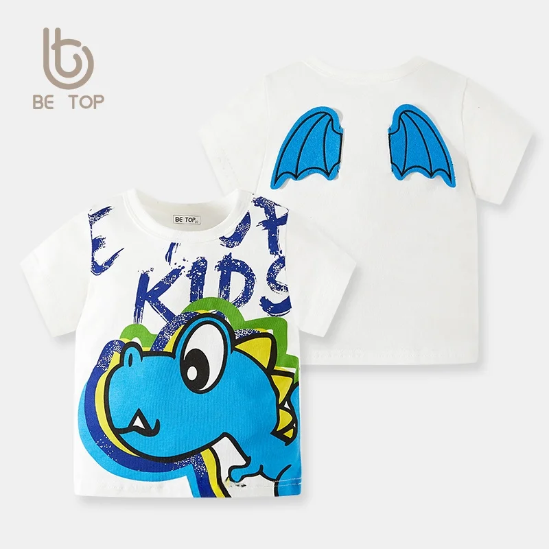 Camiseta Betop para niños con dibujos de dinosaurios voladores, camiseta de manga corta con cuello redondo de algodón absorbente del sudor, Top de verano para niños