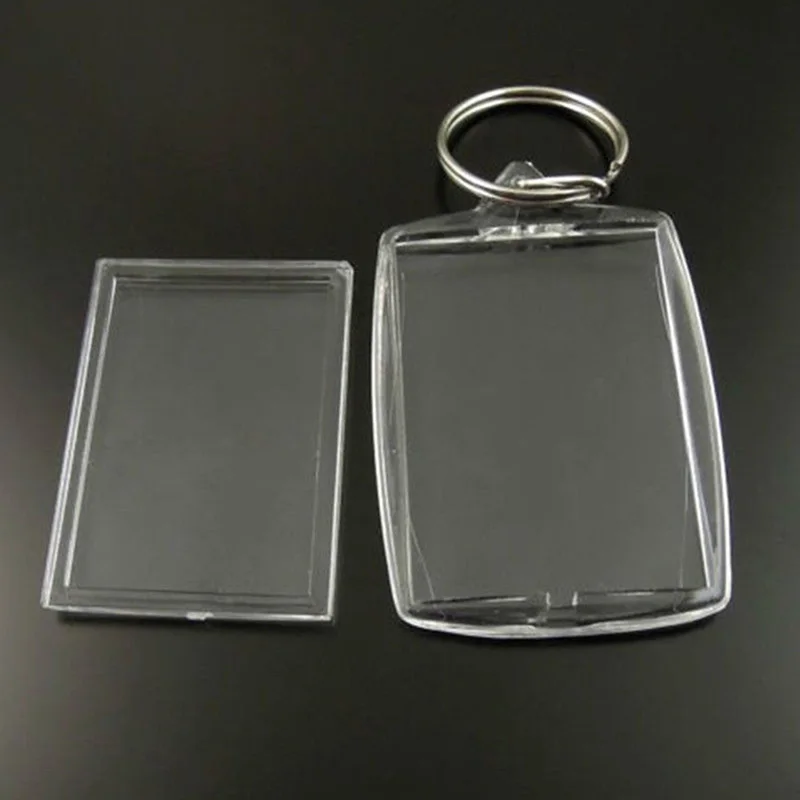 Retângulo transparente em branco acrílico Photo Frame Keychain, DIY Split chaveiro, 1pc