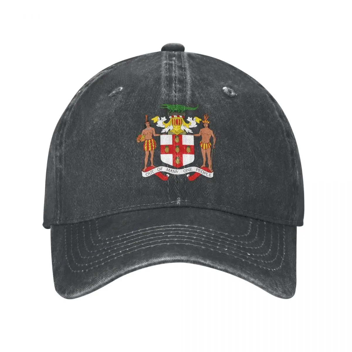Men Baseball Cap Jamaica Emblem Charcoal Washed Denim Classic Vintage Cotton Dad Trucker Hat Unisex Adult