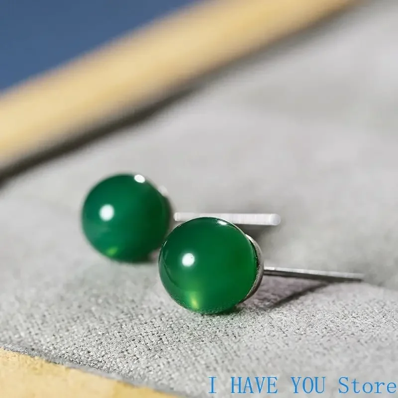 Natural jade orelha studs alta bingyang verde todo o jade redondo prego orelha studs presentes para a mãe para evitar alergia brincos para mulher