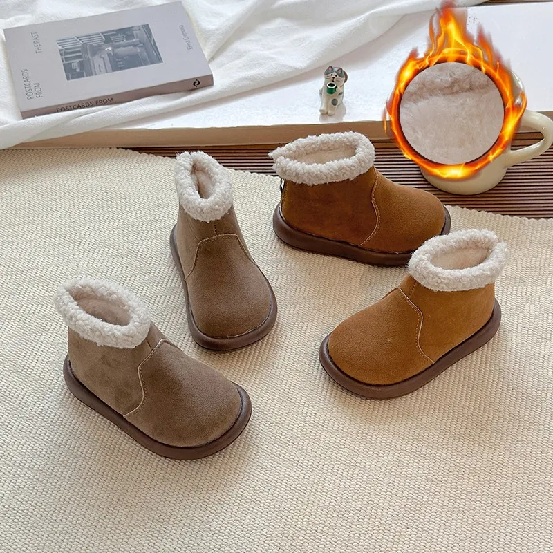 2025 الكلاسيكية سحر وبسيطة براعة الأميرة الثلوج الأحذية للفتيات الجلد المدبوغ أحذية الشتاء فتاة الاطفال أحذية منصة المخملية #1