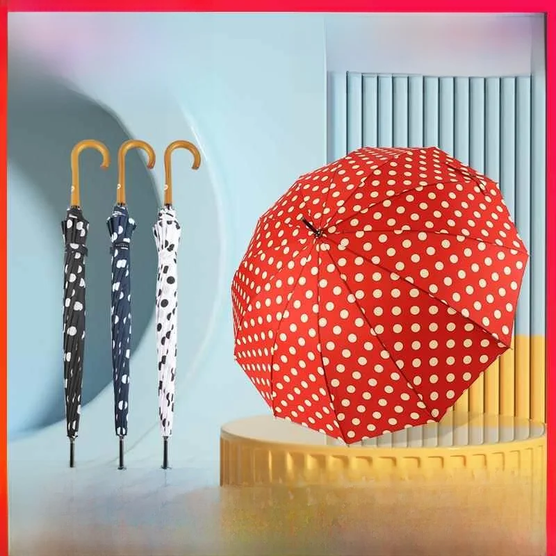 

Зонт Auatic с прямым полюсом в горошек, большой женский зонт от солнца и дождя, высококачественный зонт с длинной ручкой Angyu