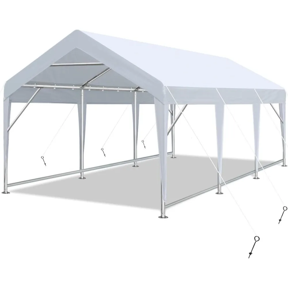 Heavy-duty carports, portable car canopies, garage tents, boat shelters with reinforced triangular beams and grounding rods