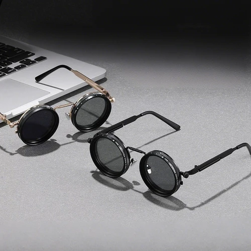 Imagen 2 del producto Gafas de sol redondas polarizadas ND9, gafas de sol con atenuación ajustable Steampunk para hombres y mujeres, gafas de pesca Retro Punk para exteriores con estuche