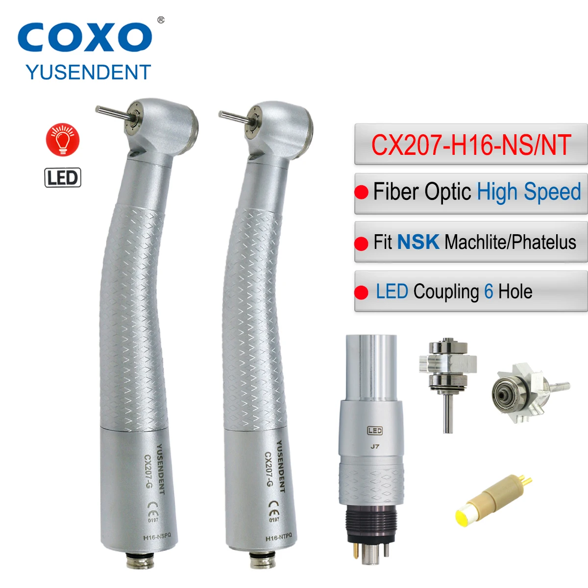 

COXO High Speed Handpiece CX207-G-H16 Dental Fiber Optic Handpiece Air Turbine NSK Coupling 6 Holes Fit NSK Machlite/Phatelus