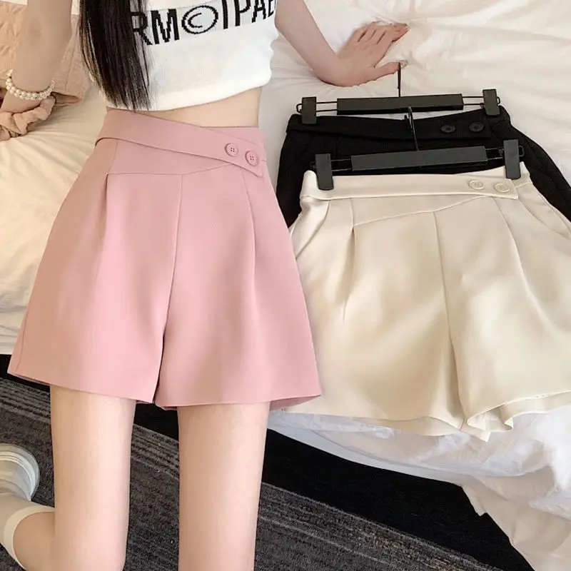 

Тонкие костюмные шорты для женщин, новый дизайн, тонкие шорты с высокой талией, нишевые милые повседневные брюки