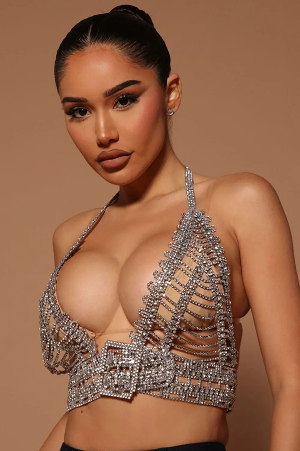 2025 جديد مثير المياه الماس الجوف حزام رئيس نمط شرابة الجسم الماس تانك القمم قابل للتعديل أداء الموضة الملابس yj586