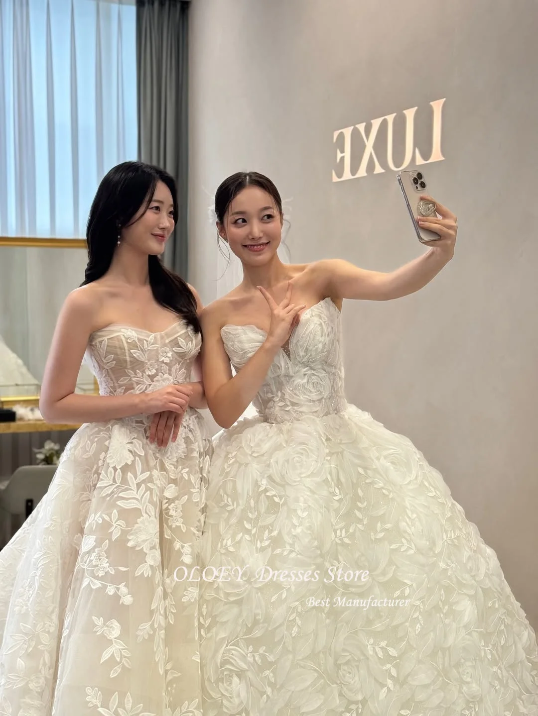 Suknia Ślubna OLOEY Linia A Bez Ramiączek Z Bufiastymi Rękawami Koreańska Suknia Ślubna Sesja Zdjęciowa Personalizowane Vestidos De Novias