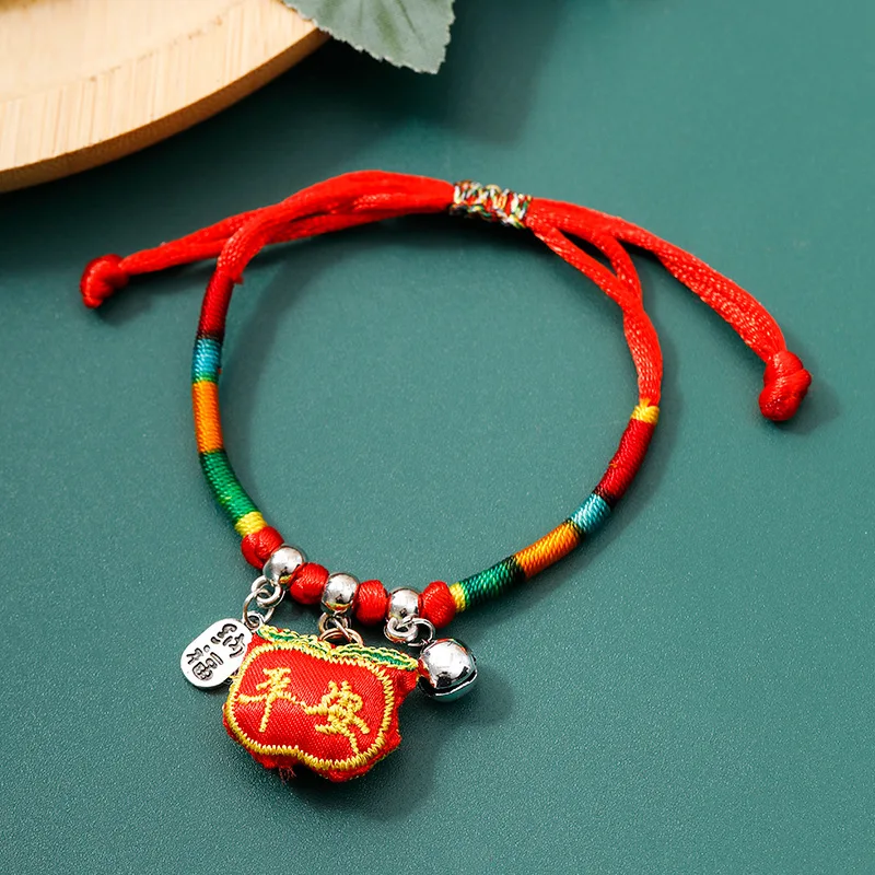 Classic Rainbow Red Braided Rope Charm Bracelet for Women Chinese Traditional Awakening Lion Pendant Bracelet Friendship Jewelry