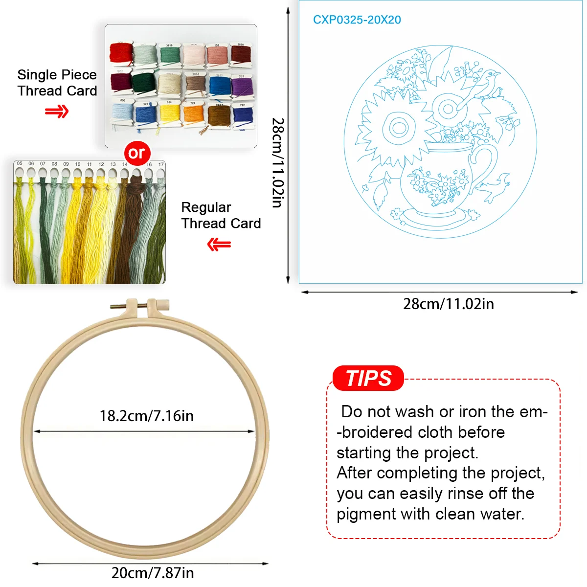 1 Stück 20X20CM/15X15CM 7,87/6,3 Zoll Stickerei-Starter-Kit DIY-Set Heimdekoration – Detail 5