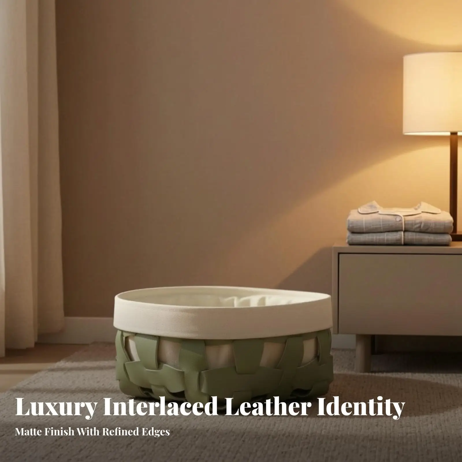 Leather Woven Laundry Basket with Textile Lining for Dirty Clothes Storage Foldable Basket for Bedroom Closet