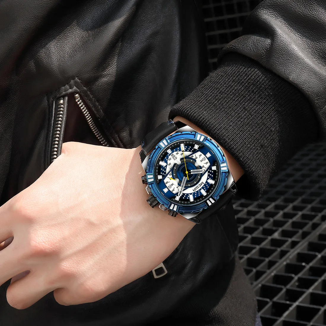 MEGIR Chronograph Fashion Men's Sports Wristwatch Leather Band Auto Date Luminous Hands Waterproof Male Quartz Watches Relogio