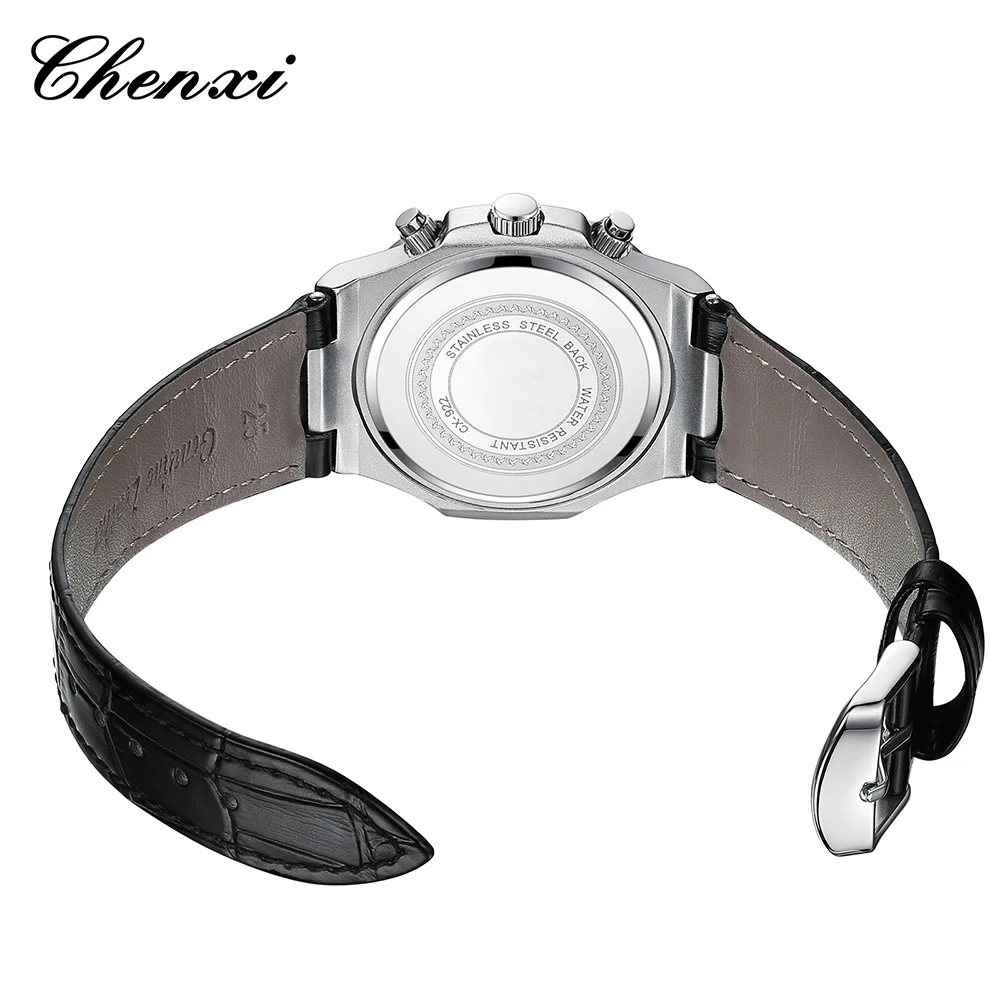 CHENXI montre-bracelet pour homme en cuir calendrier affichage de Phase de lune montre à Quartz lumineux étanche chronographe montres pour homme