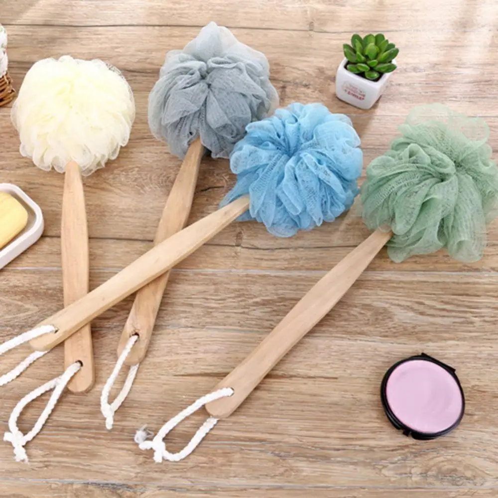 

Soft Bath Brush Wooden Long Handle Nylon Mesh Ball SPA Shower Back Scrubber Skin Cleaning Tool Body Cleaner