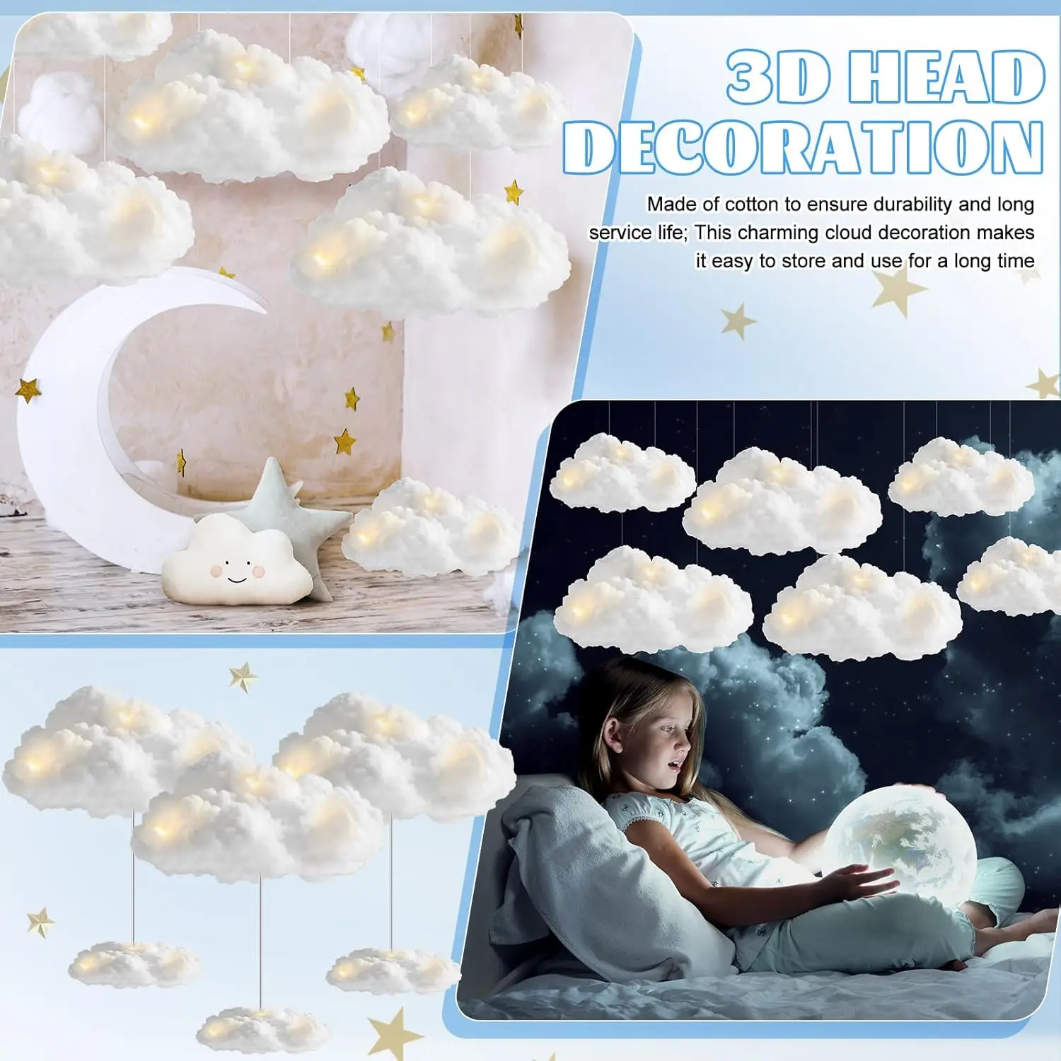 3/4/6 مجموعة الاصطناعي ثلاثية الأبعاد سحابة مصباح ليد ديكور الجدول محور معلقة سحابة حفلة عيد ميلاد ديكور لتقوم بها بنفسك عدة لاستحمام الطفل #4