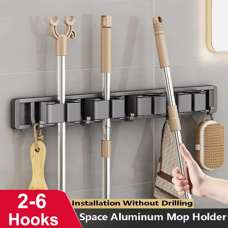 Broom Holder Mop Hanger Wall Mount Metal Organization Garage Storage System Garden Kitchen Tool Organizer Storage Utility Rack