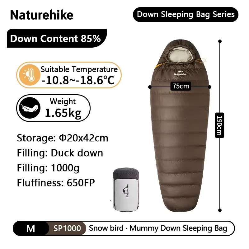 Naturehike スノーバード ダックダウン マミー寝袋 4 シーズン 軽量