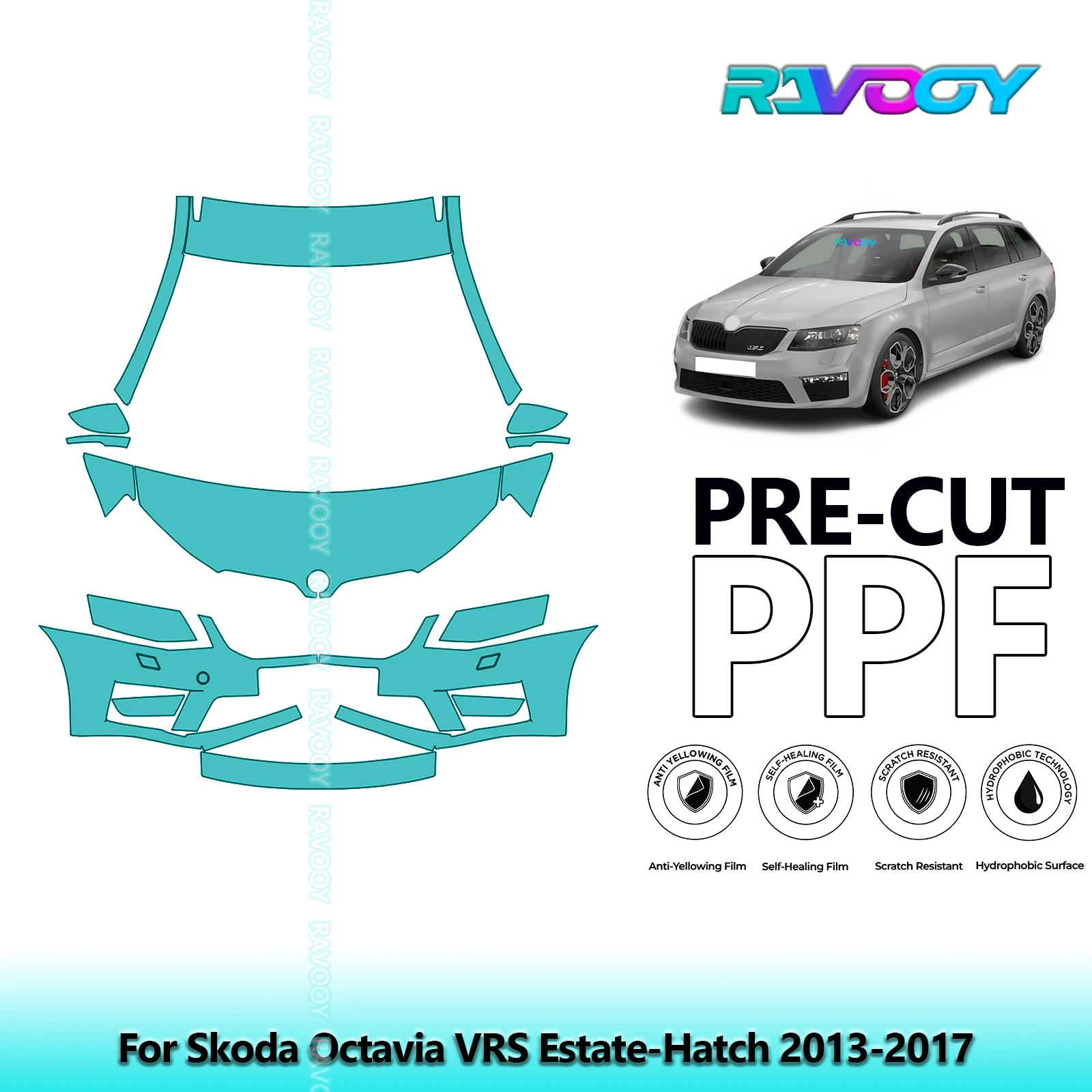 

Car Front Kit Clear Bra Precut PPF Paint Protection Film For Skoda Octavia VRS Estate-Hatch 2013-2017