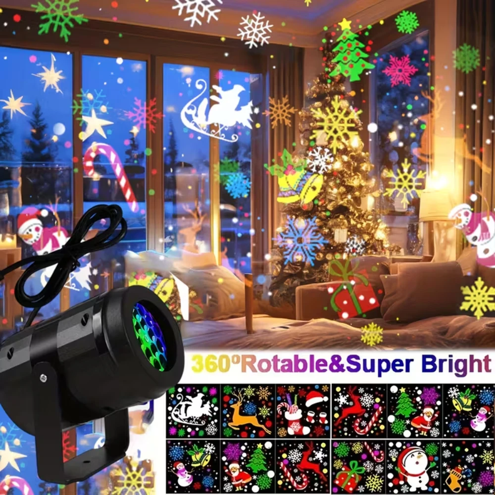 16 نمط عيد الميلاد العارض USB LED الإضاءة سانتا كلوز ضوء الإسقاط للعام الجديد 2026 حفلة ديكور داخلي الجنية مصباح