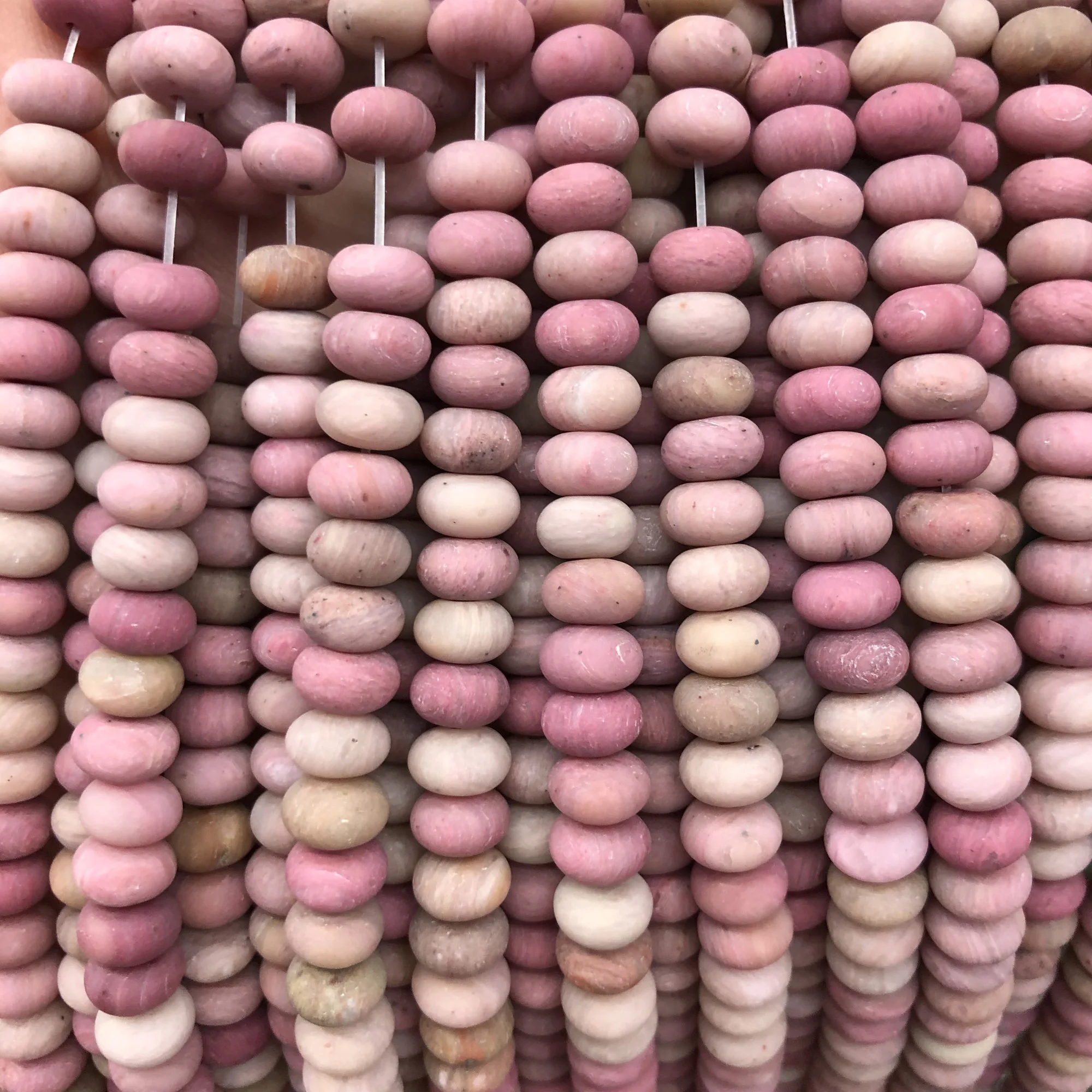 

Pink Rhodonite Matte Beads Natural Gemstone Beads Rondelle Semi Precious Stone Beads 4x6mm 5x8mm 15''