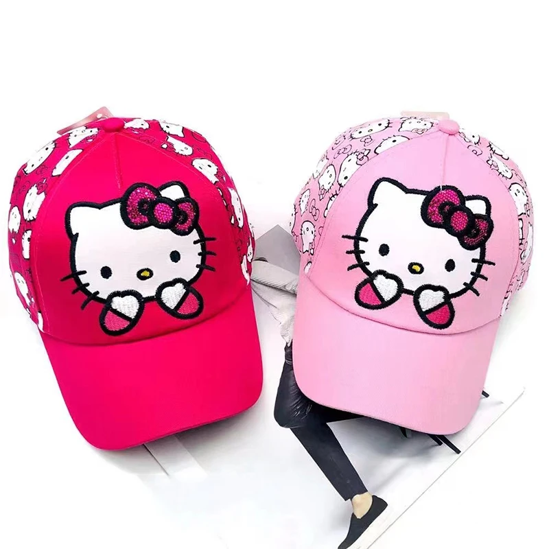 

2025 Summer Baby Girls Sports Hats Cotton Baseball School Cartoon KITTY Children Outdoor Kids Caps for 2-8Years Adjustable