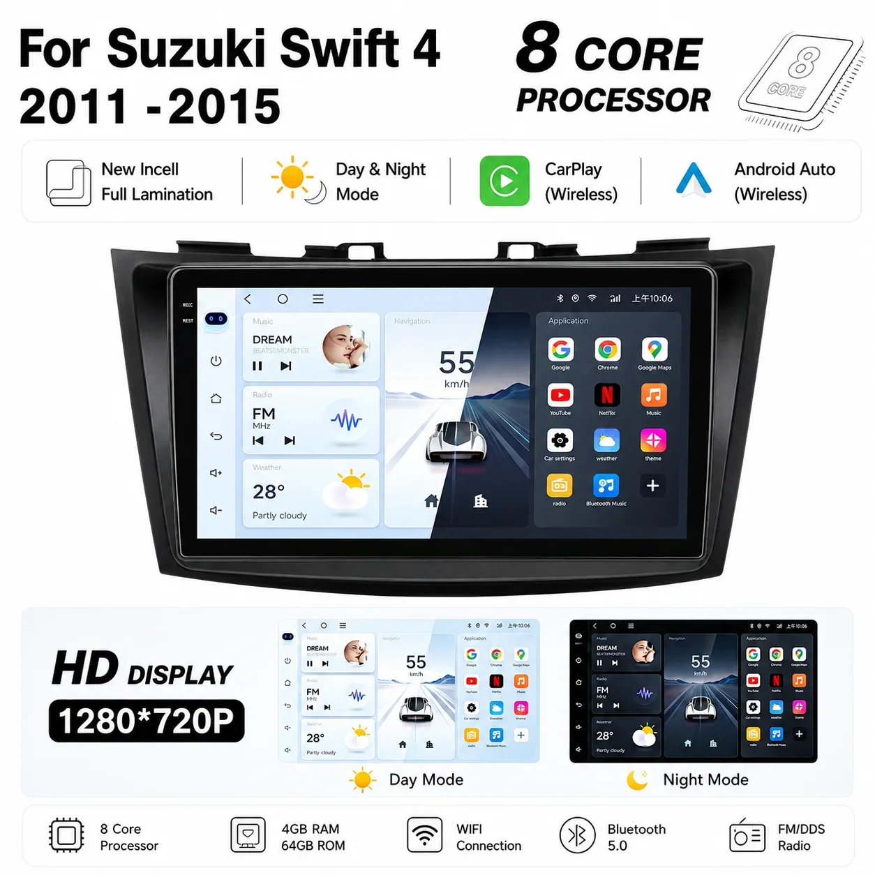For Suzuki Swift 4 Car Radio 2011-2017 Android Auto Multimedia Navigation Stereo GPS Carplay Full Lamination