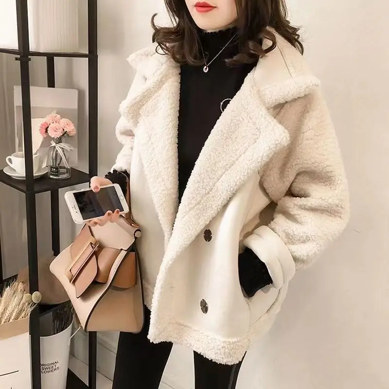 

Women's Autumn/Winter 2025 New Granular Lamb Fleece Thickened Fur Integrated Small Motorcycle Coat