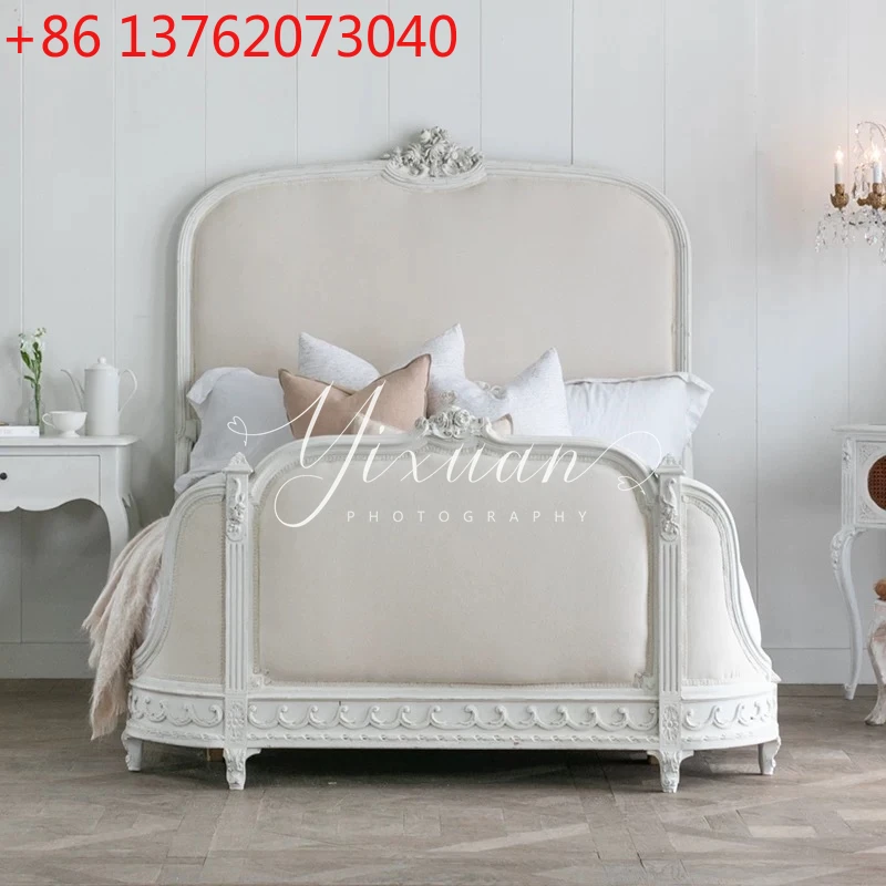 

Двуспальная кровать из массива дерева в стиле ретро 2026 года, французская антикварная кровать для главной спальни
