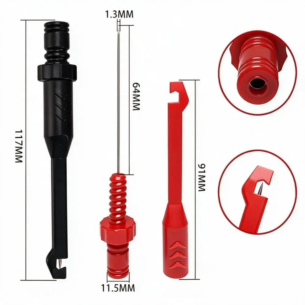 2PCS Red / Black Wire Piercing Probe Clip Metal Probe Plastic Handle Automotive Circuit Testing Probe Universal