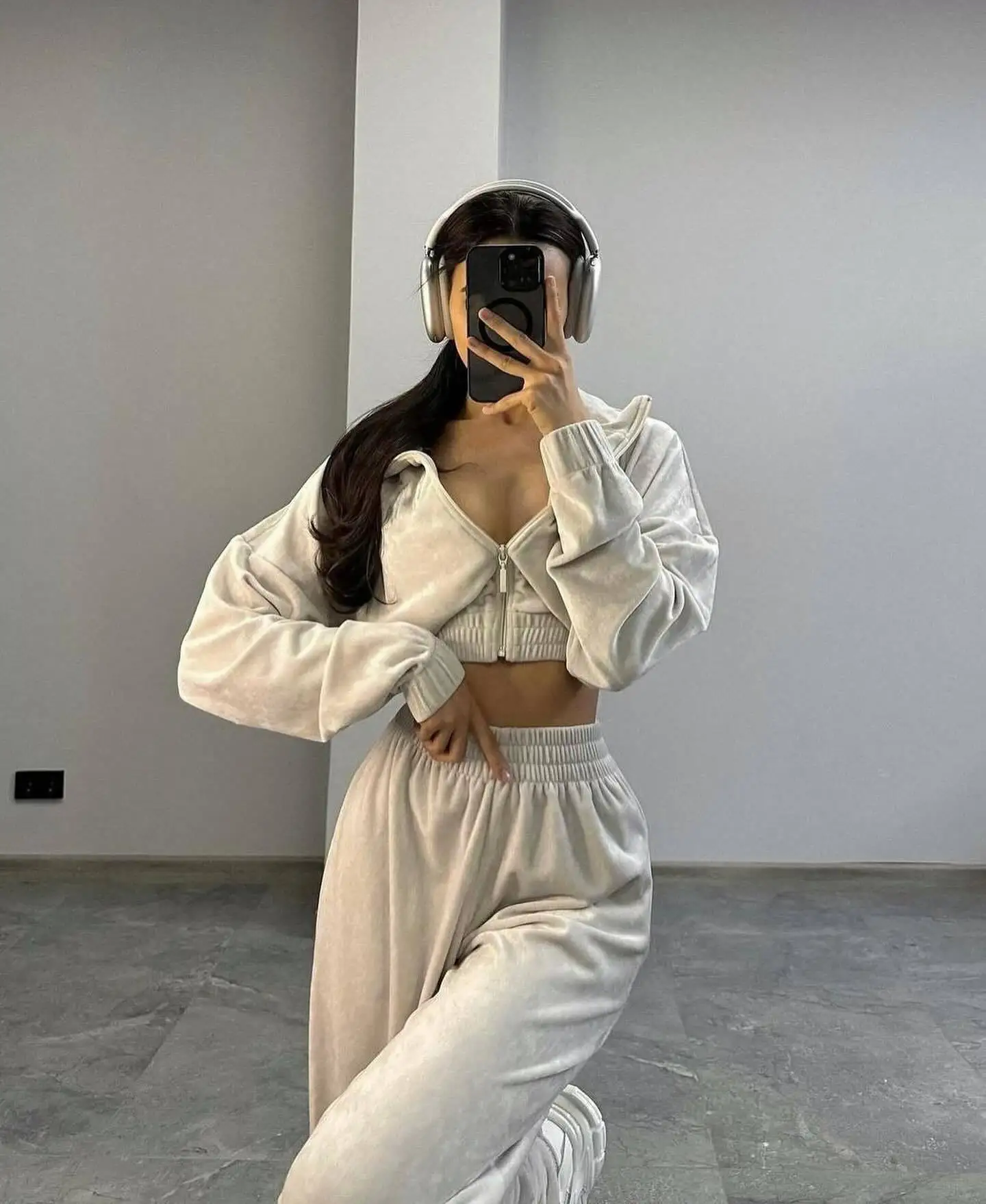 Velvet Streetwear Hoodie Women Sets Zipper Shorts Jackets And High Wasit Wide Leg Pant Woman Tracksuit 2024 New Autumn Winter