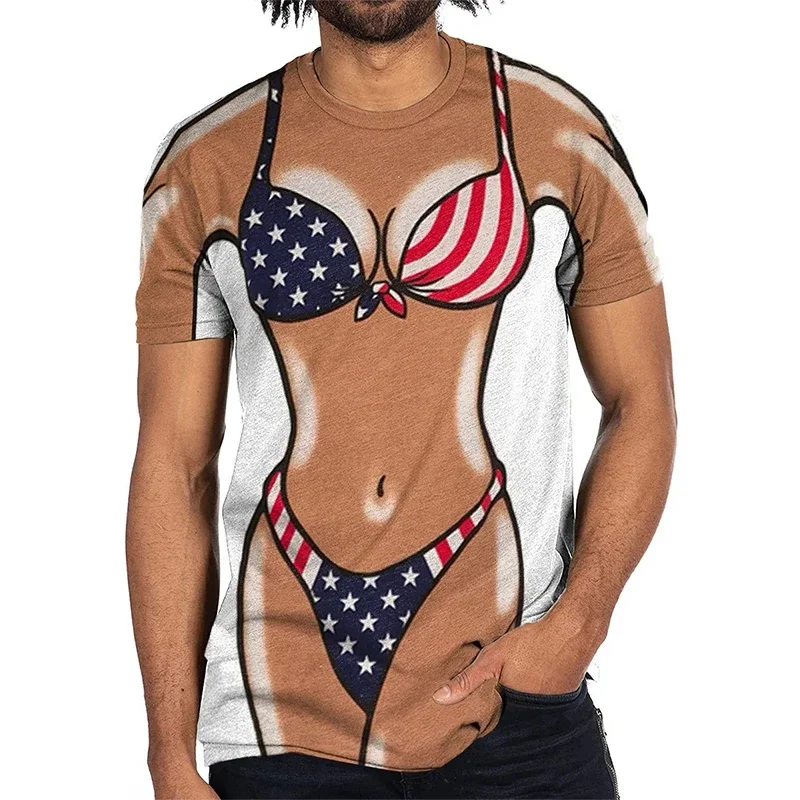 

2025 Summer Fun 3D Men's Short Sleeve T-shirt Fun Graphic Short Sleeve Cosplay Novelty Sexy Oversized T-shirt Street Funny Top