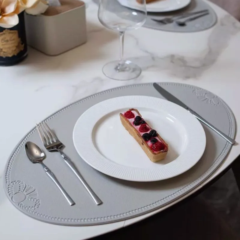 

Leather dining mat with ins style retro dining table, European style creative insulation, Nordic style Western food mat