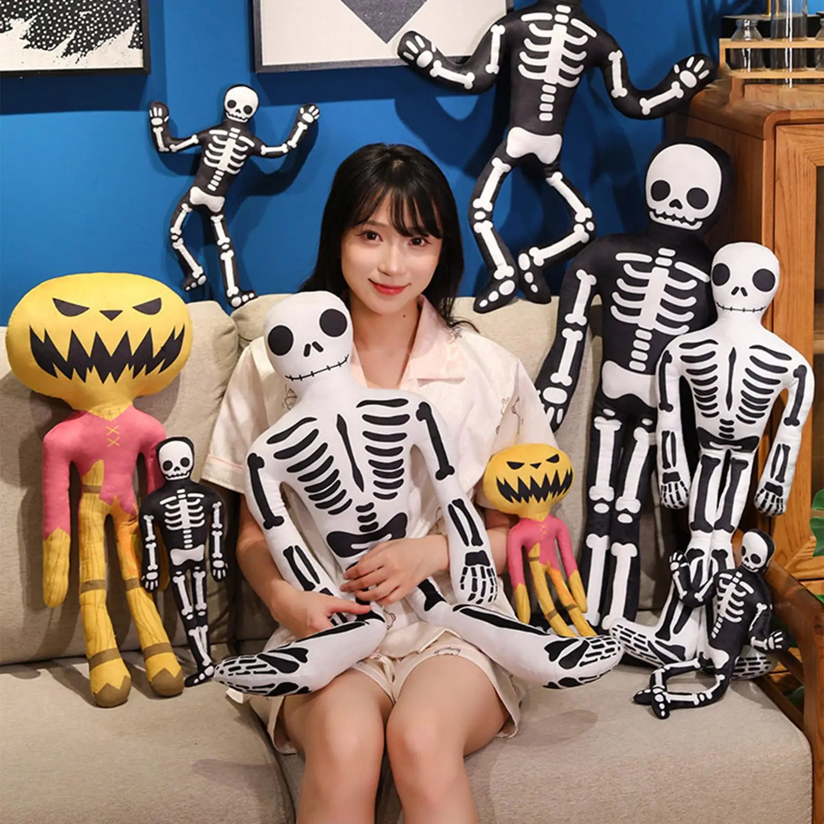 هالوين محشوة ألعاب من نسيج مخملي محشوة الجمجمة الهيكل العظمي البشري وسادة عطلة عناق الجمجمة وسادة ديكور لمكتب الأريكة الأريكة #2