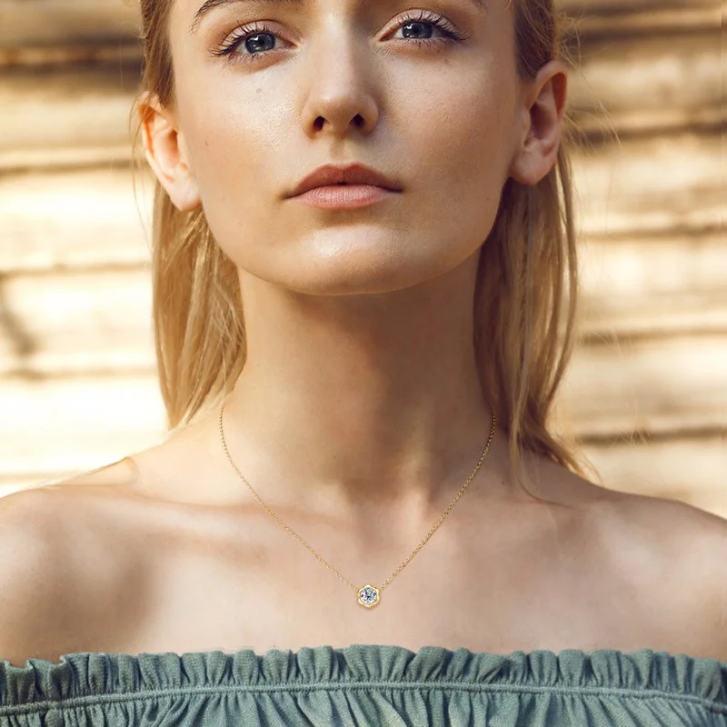 ZFSILVER mode tendance classique 925 argent 1ct Moissanite Simple fleur collier pour charme femmes accessoires bijoux cadeau PMO-232