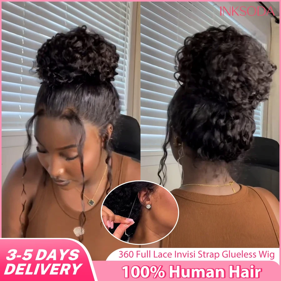 

Deep Wave Invisible Strap 360 HD Lace Front Wig Human Hair Curly 360 Full Lace Frontal Wig Drawstring Glueless Wig Invisi Strap