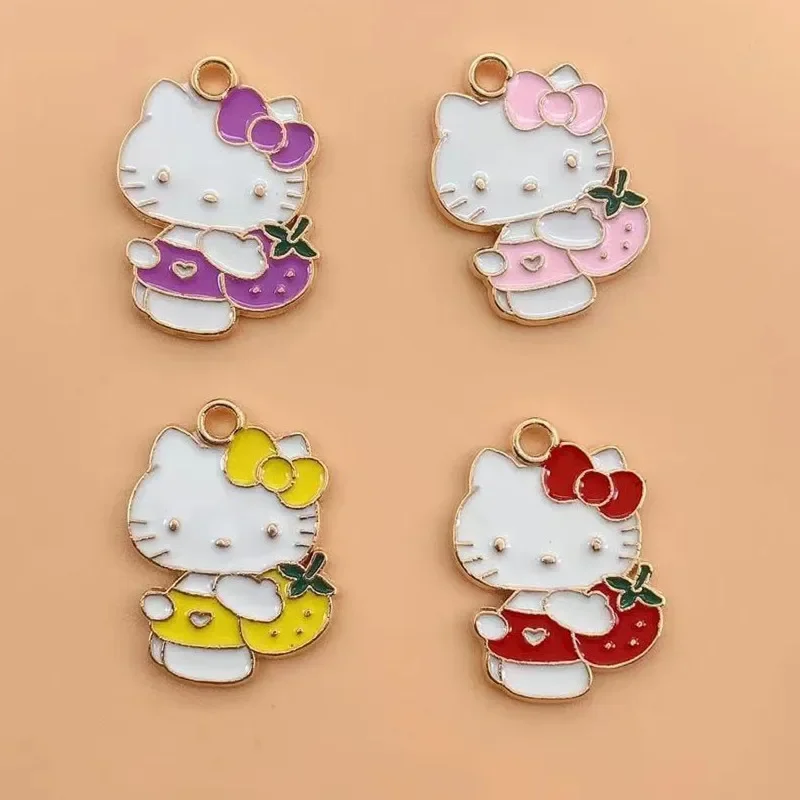 10pcs Alloy Drip Oil Charm Cartoon Strawberry Cat Earring Pendant DIY Keychain Necklace Jewelry Pendant Necklace Charms Enamel