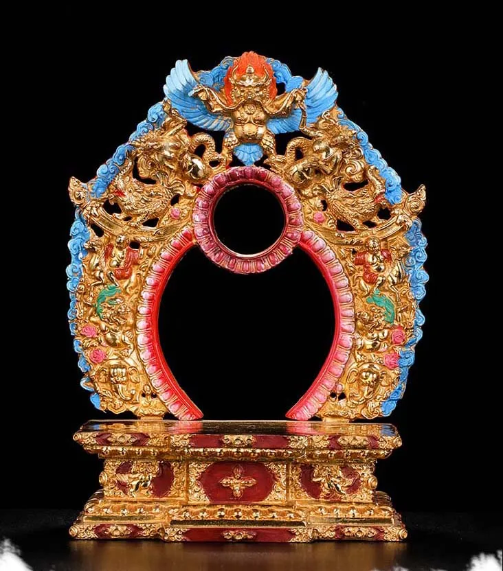 36CM large Tibet Buddhism high-grade buddha altar Color painting gilding copper Supanna Garuda Buddha Divine statue
